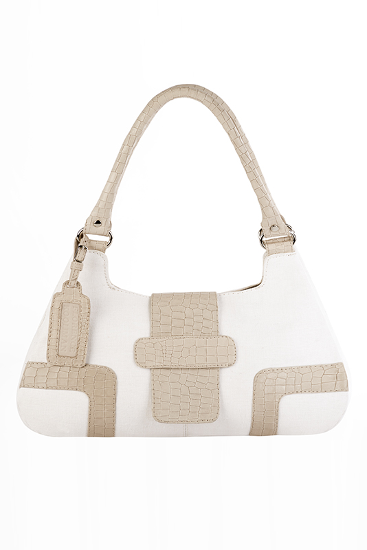 Dress handbag in off white and champagne white leather - Top view